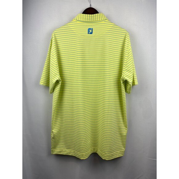 Men’s FootJoy 2XL Neon Yellow and Blue Striped Golf Shirt - Picture 4 of 7